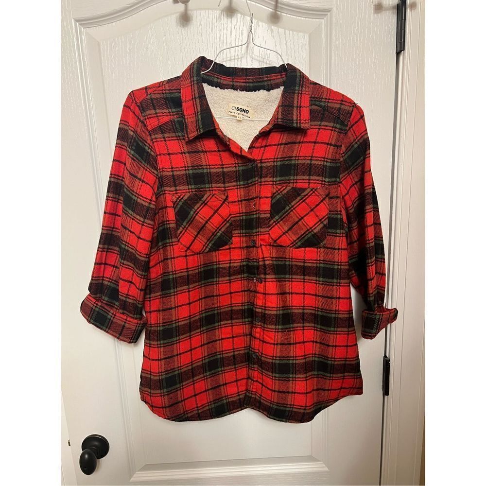 New CI SONO red and green plaid shacket jacket